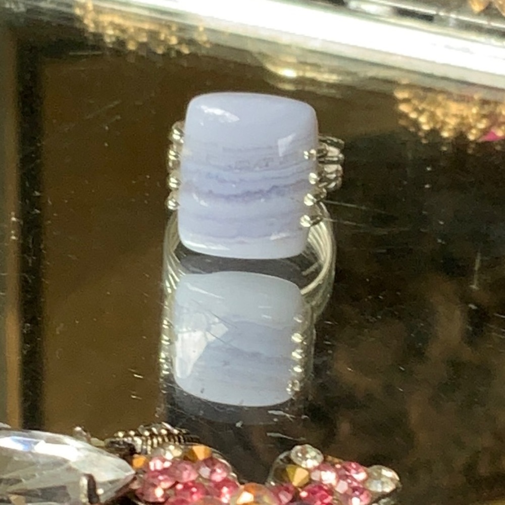 NATURAL BLUE LACE AGATE 925 STERLING SILVER RING, SIZE 7.